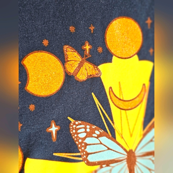 Take That Yellow Cross Keep Faith Sparkle Butterfly Graphic Tee Shirt Black 1X - Picture 4 of 5